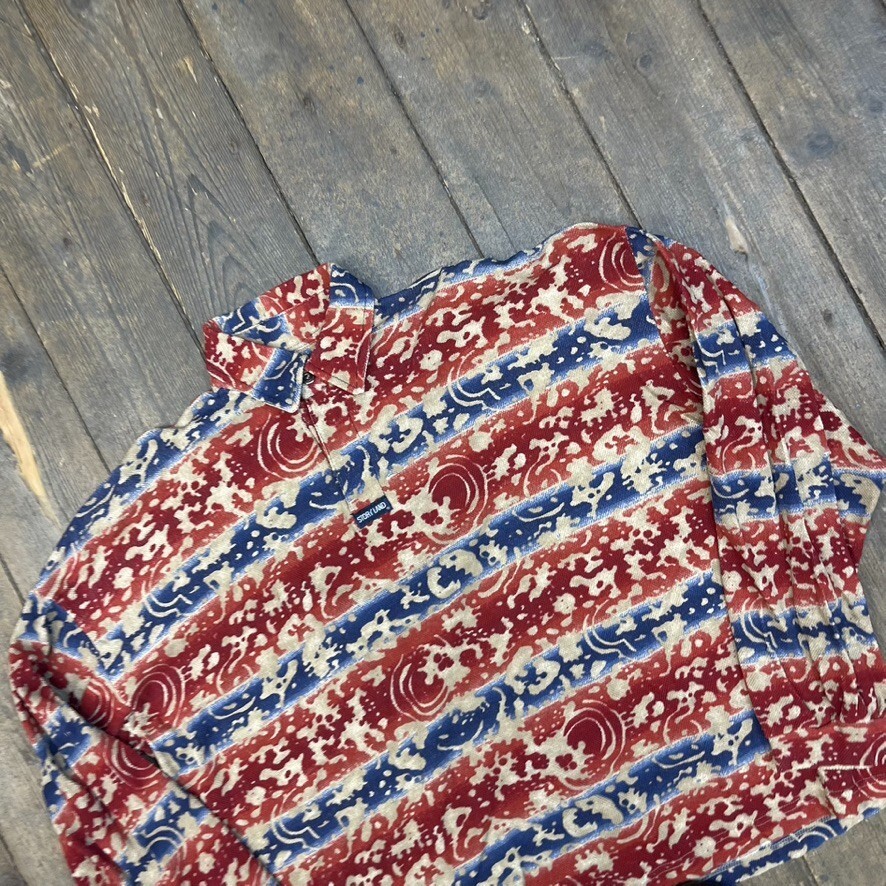 Vintage Sweatshirt Y2K Half Button Up Sports Jumper, Red Blue, Mens XL image 3