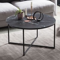 Couchtisch Schwarz Ø 80 Cm Wohnzimmertisch Abstelltisch Glastisch Metalltisch