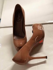 YSL Paris Brown Glowy Leather Pumps High Heels Size 38.5 $895 #83