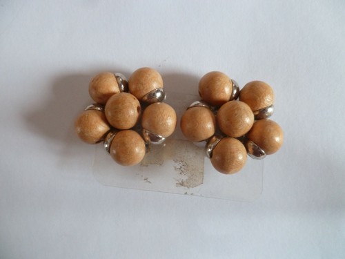 Boucles D'oreilles Vintage Ciner - Cabochon Ambre - Plaqué Or 24 Carats - Occasion