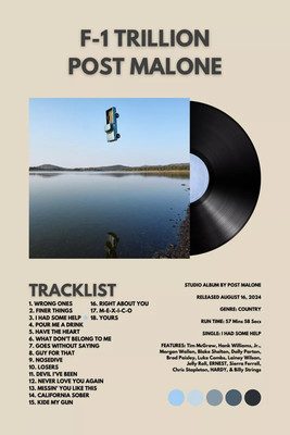 F-1 Trillion - Post Malone All Size, album cover custom poster