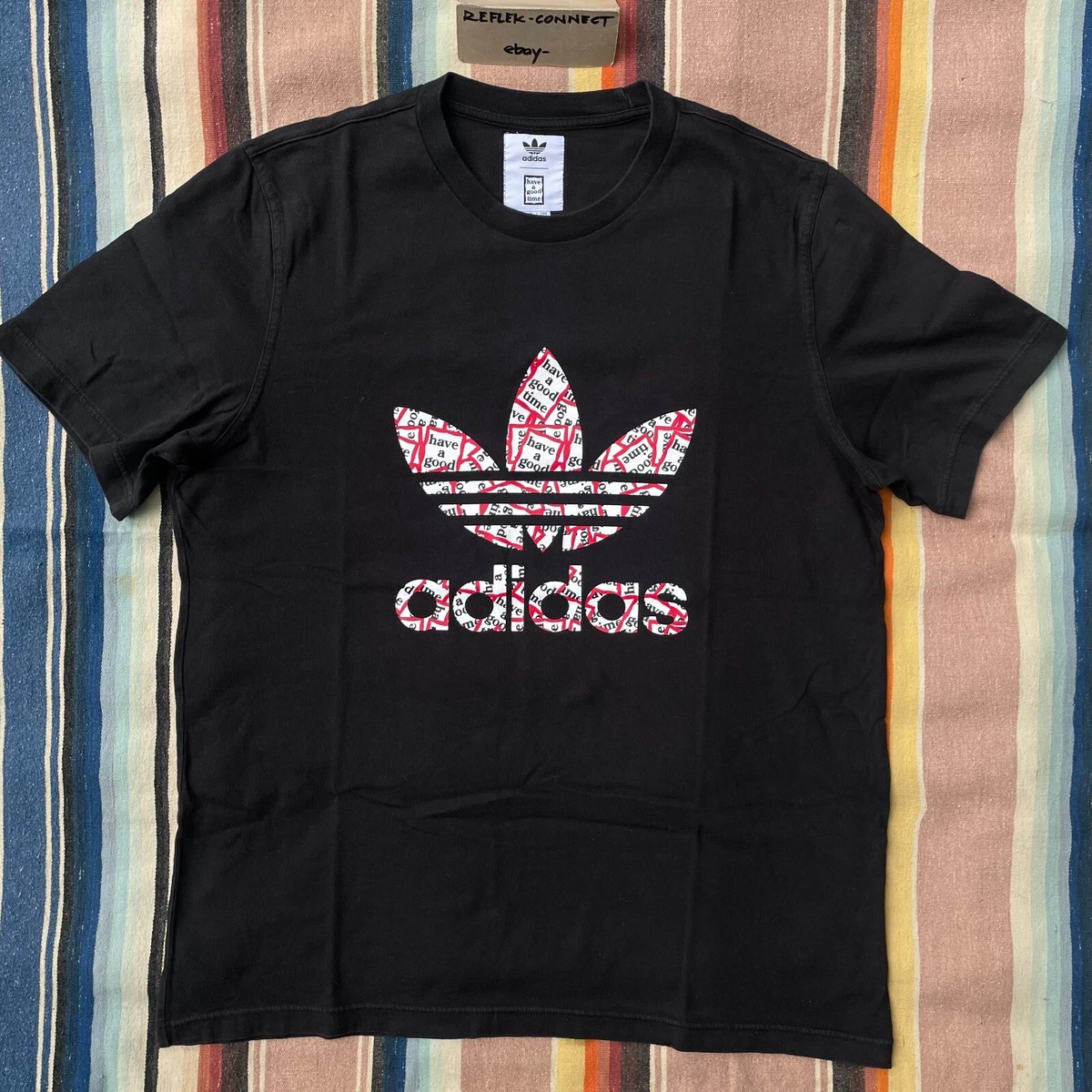 adidas Have a Good Time HAGT Trefoil logo black t shirt adult L GUC