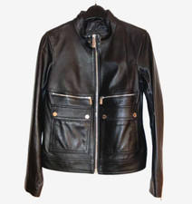 Rare Y2k Women's Dkny Pockets Classic Us Size Xs Black Leather Jacket