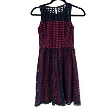 Banana Republic Womens Navy Blue Red Eyelet Fit And Flare Cocktail Dress XS