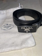 NEW PRADA SAFFIANO BUCKLE BLACK SILVER BELT 70cm