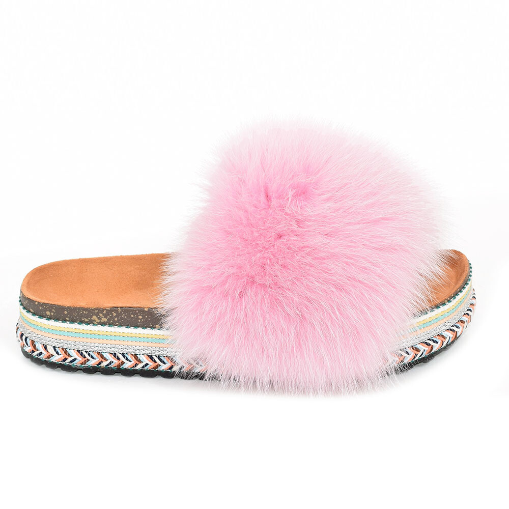 SAOLA Slide con piattaforma in pelliccia di volpe rosa! Pantofole sandali suola alta con pelliccia
