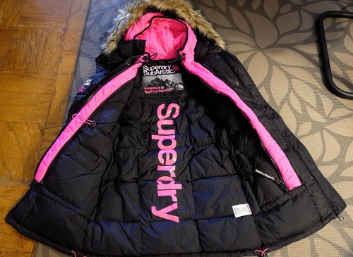 1 Owner Ladies Women's SUPERDRY Medium Black Pink Parka N3-B Type Real Down M - Picture 3 of 6