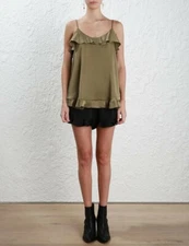 ZIMMERMANN Flutter Cami Military Olive Brand New Wash Silk Size 1