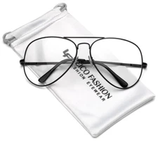Non Prescription Oversized Retro Metal Pilot Clear Lens Men Women Face Glasses