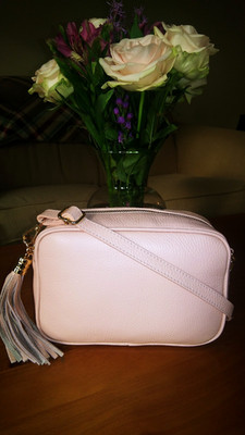 NEW!  Women's Genuine Italian Leather Blush Pink Crossbody Handbag Made in Italy