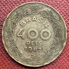 Brazil 1942 Copper-Nickel 400 Reis. Getúlio Vargas. WWII Era. KM# 547