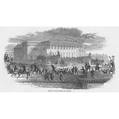 FRANKREICH Aufstand in Paris Anschlag auf die Abgeordnetenkammer alter Druck 1848
