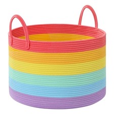 67L Large Rainbow Blanket Basket, Cotton Rope Baby Laundry Hamper with Handle...
