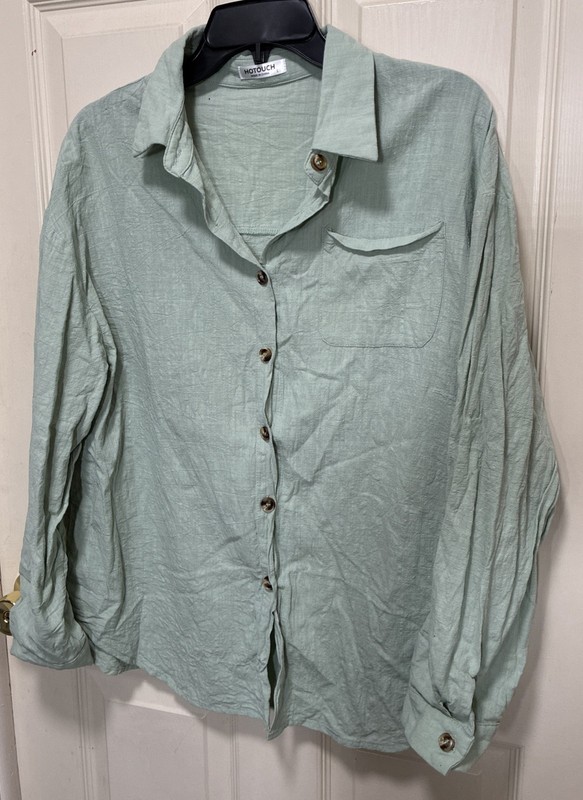 HOTOUCH Button Down Shirts LS Light Green Shirt-Sz L