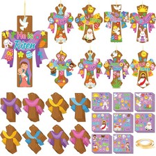 48 Set Religious Easter Craft Kit DIY Christian Cross Bulk He is Risen Crafts...