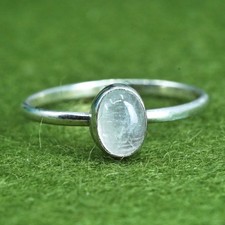 Size 6.5, vintage sterling 925 silver handmade stackable ring with moonstone