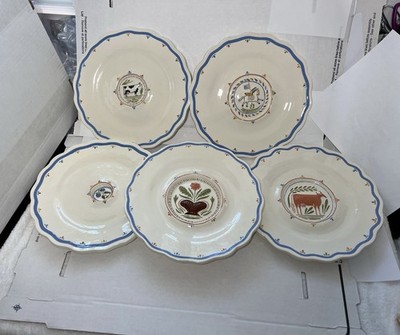 Handcrafted 5 x  Tiles Pottery Wall Art Plate 10'' Plates farm  barn Animals READ