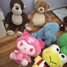 Sanrio Medium Stuffed Animals Lot Monkey Bear Dog Frog Pig Multicolor Plush