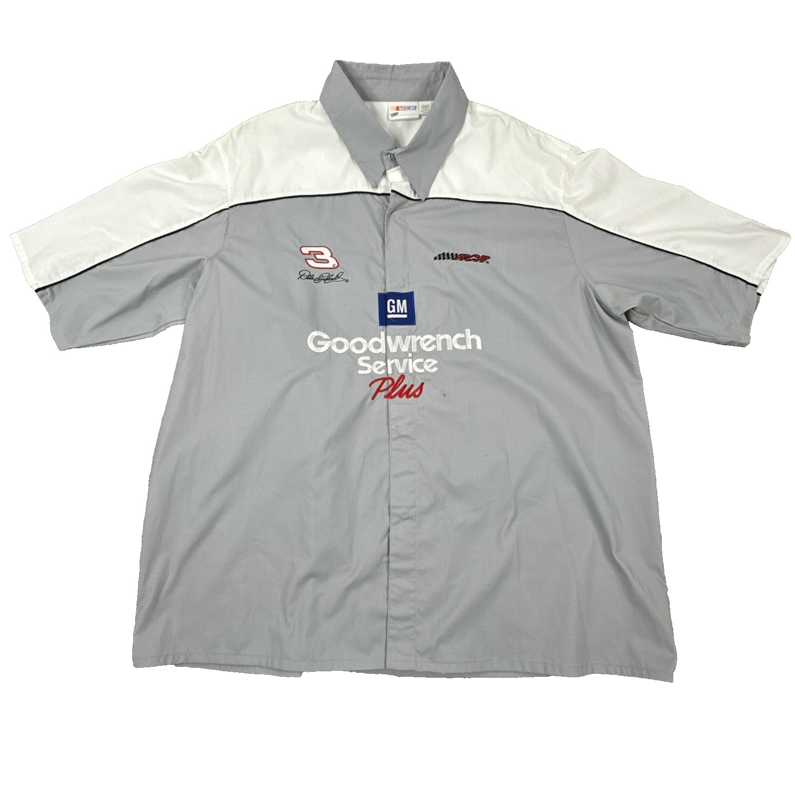 Dale Earnhardt GM Goodwrench Service Plus NASCAR Shirt Men's XXL Gray White