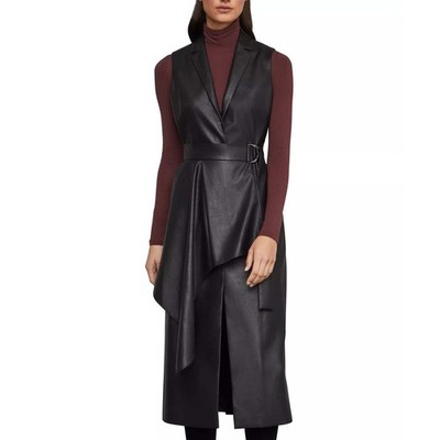 BCBGMAXAZRIA Black Faux Leather Sleeveless Blazer Dress Belted XS | eBay
