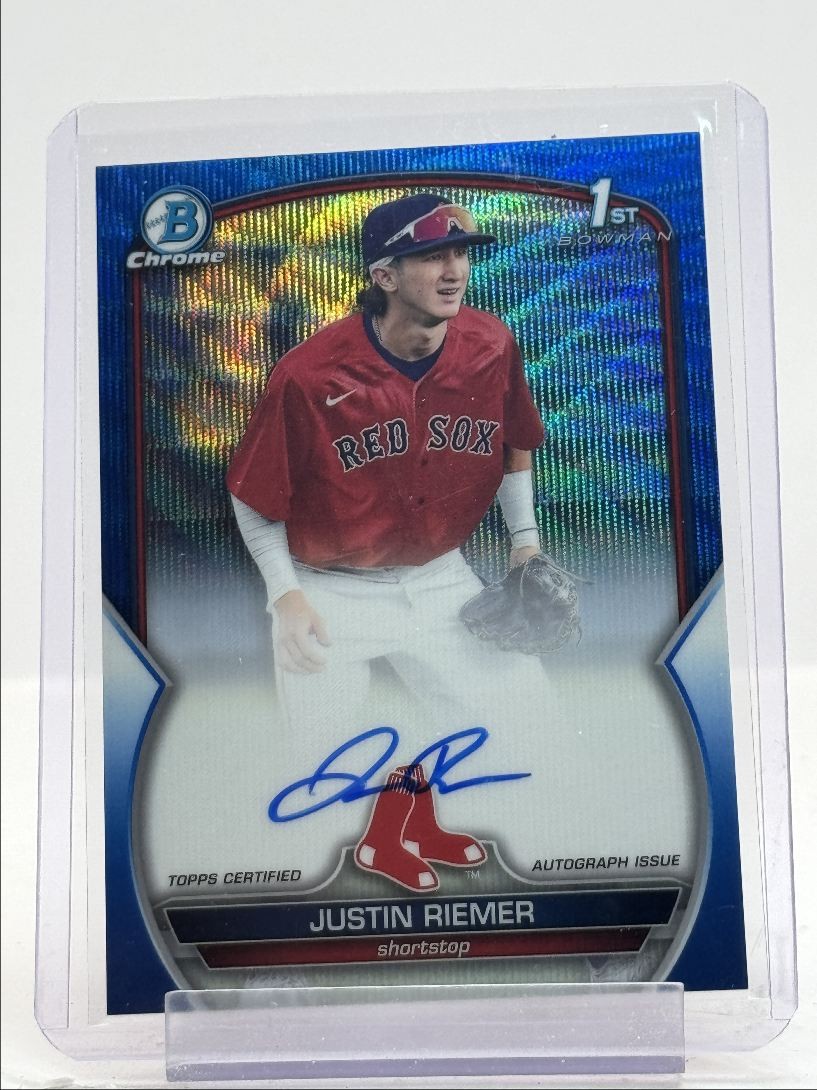 JUSTIN RIEMER 2023 BOWMAN CHROME DRAFT 1ST BLUE WAVE RED SOX AUTO /150 Q4054