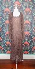 Soulmates Brown Taupe Silk Crochet Beaded Dress Jacket Top Set