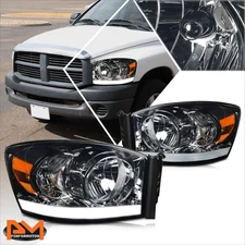 For 06-09 Dodge RAM Pickup Smoked Lens Amber Corner Headlight/Lamp W/LED DRL