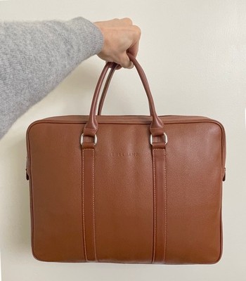 Longchamp Le Foulonné Men's Briefcase, Brown Leather, Excellent Condition