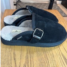 STAHEEKUM Wmn 10 Black Chelan Clog Slip-on Slippers Suede w Faux Fur Llining