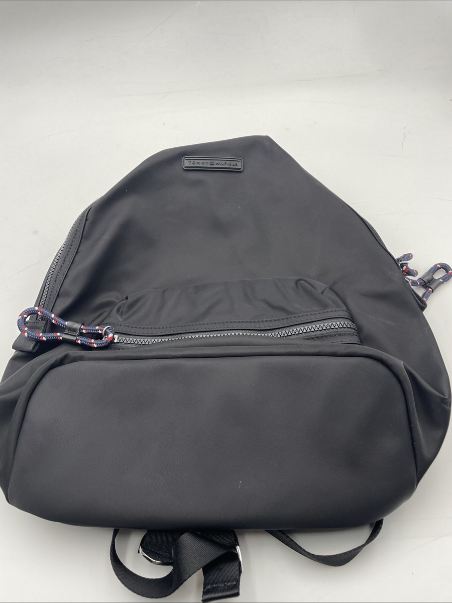 Tommy Hilfiger Medium Black Backpack Logo Zipper Rope A2 | eBay display picture 1
