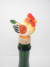 Hand-Carved Wooden Brown Hen Wine Stopper &ndash; Rustic Bottle Plug