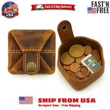 Leather Coin Pouch - Compact Change Holder and Mini Pocket Wallet for Men  W...