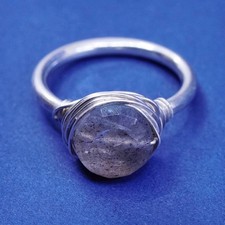 Size 5.5, vintage Sterling 925 silver handmade wired ring with labradorite