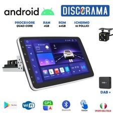 AUTORADIO ANDROID 10" POLLICI DAB+ 4GB RAM STEREO AUTO 1 DIN SCHERMO ESTRAIBILE