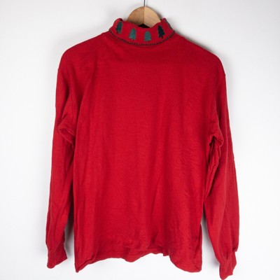 VTG Belle Point Sweater Womens Large Red Christmas Tree 100% Cotton Turtleneck