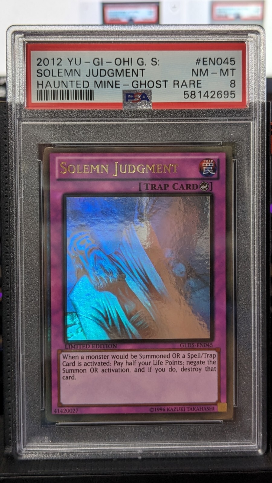 Yugioh Solemn Judgment Haunted Mine (Ghost Rare) GLD5EN045 PSA 8