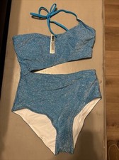 Victoria  s Secret Blue SM Shimmer One Shoulder One-Piece Swimsuit Sparkly NeW 
