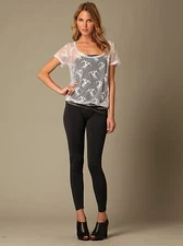 LNA White Lace Top Black Legging Bottom Bodysuit Jumpsuit Size XS Retail $180