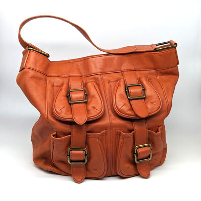 Garnet Hill Leather Shoulder Bag Burnt Orange Buckles  display picture 1