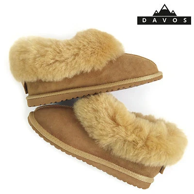 Womens Luxury Handmade 100% Golden Real Sheepskin Suede Fur Slippers EVA Sole LV