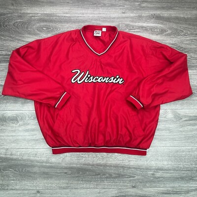 Wisconsin Badgers Jacket Mens XL Windbreaker Script Spell Out Pullover Vintage