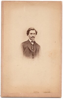 Antique CDV Circa 1860s D. J. Pearson Handsome Man With Mustache Cambridge Mass