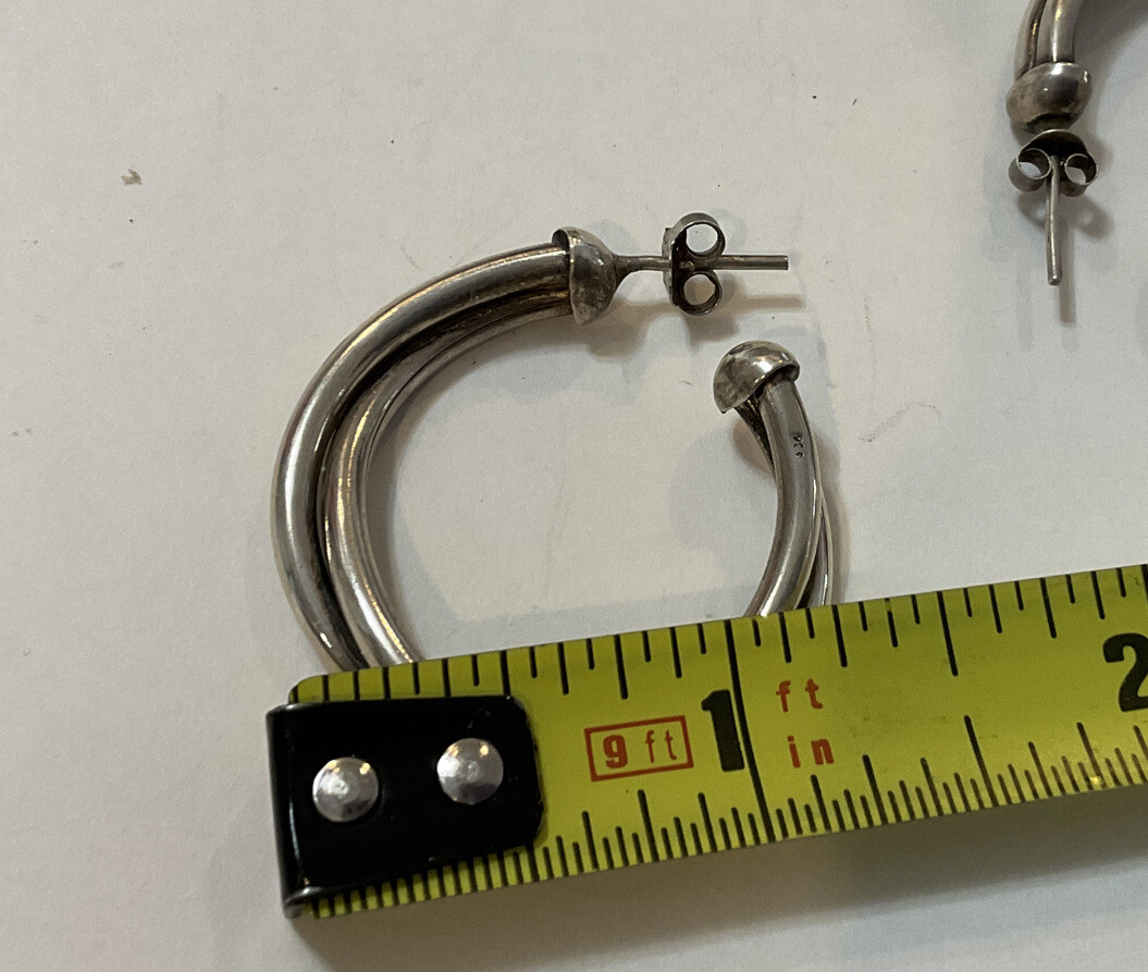 Sterling Silver Double Ring Hoops Pierced Large - image 3