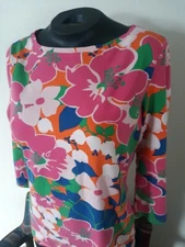TALBOTS Pink/Multicolor Floral Stretch Long Sleeve Cotton Pullover Sz S