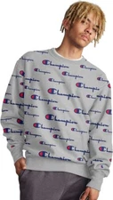 Champion Men's Reverse Weave Sweatshirt All Over Printed Logo Sweatshirt Crew