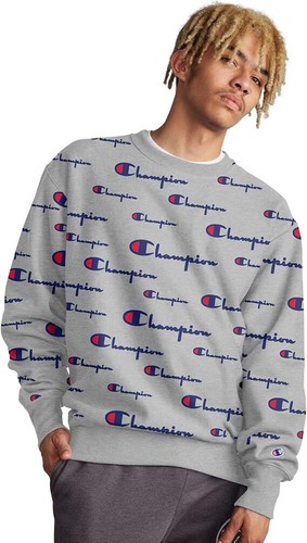 Champion Men's Reverse Weave Sweatshirt All Over Printed Logo Sweatshirt Crew