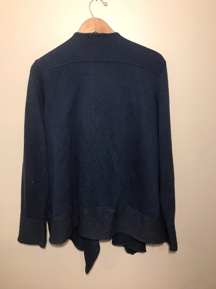 Cárdigan Suéter Calypso St. Bart Frente Abierto Drapeado Grande Asimétrico Azul Foto 3 de 4