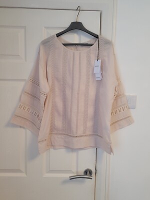 Alpha Studio 100% Cotton Blouse With Details Elbow Sleeve Beige UK14 RRP £205