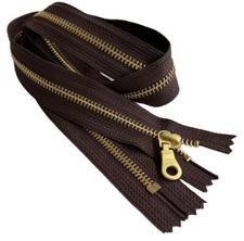 YKK 5 12" - 36" Brass Metal Zipper with Donut Pull Closed End - Color Brown