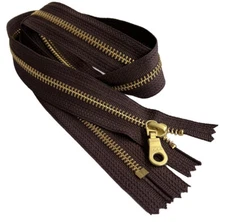 YKK #5 12" - 36" Brass Metal Zipper with Donut Pull Closed End - Color Brown